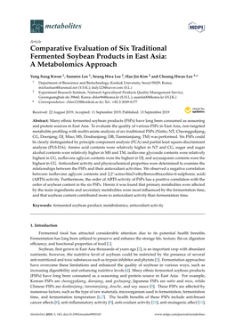 Comparative Evaluation of Six Traditional Fermented Soybean Products in East Asia: a Metabolomics Approach