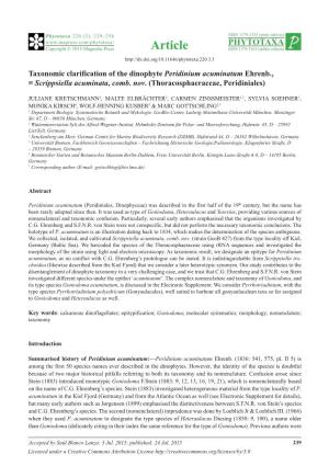 Taxonomic Clarification of the Dinophyte Peridinium Acuminatum Ehrenb., ≡ Scrippsiella Acuminata, Comb