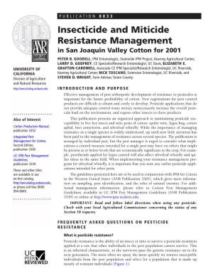 Insecticide and Miticide Resistance Management in San Joaquin Valley Cotton for 2001 PETER B