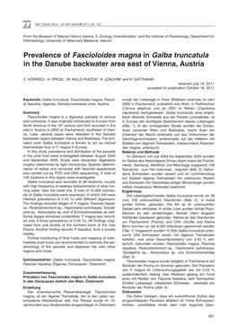 Prevalence of Fascioloides Magna in Galba Truncatula in the Danube Backwater Area East of Vienna, Austria