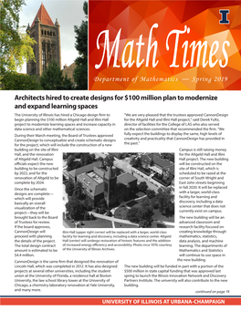 Math Times Is Published Twice a Year by Teaching, and Their Leadership in the Profession