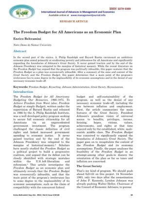 Freedom Budget for All Americans As an Economic Plan