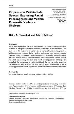 Oppression Within Safe Spaces: Exploring Racial Microaggressions Within Domestic Violence Shelters