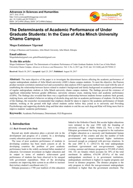 The Determinants of Academic Performance of Under Graduate Students: in the Case of Arba Minch University Chamo Campus