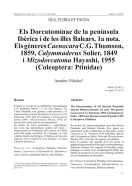 Els Dorcatominae De La Península Ibèrica I De Les Illes Balears. 1A Nota
