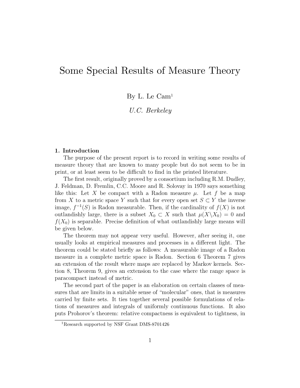 Some Special Results of Measure Theory