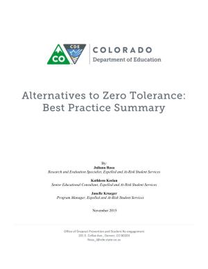 Best Practices: Alternatives to Zero Tolerance
