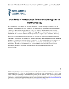 Standards of Accreditation for Residency Programs in Ophthalmology (338A) - Published July 2020