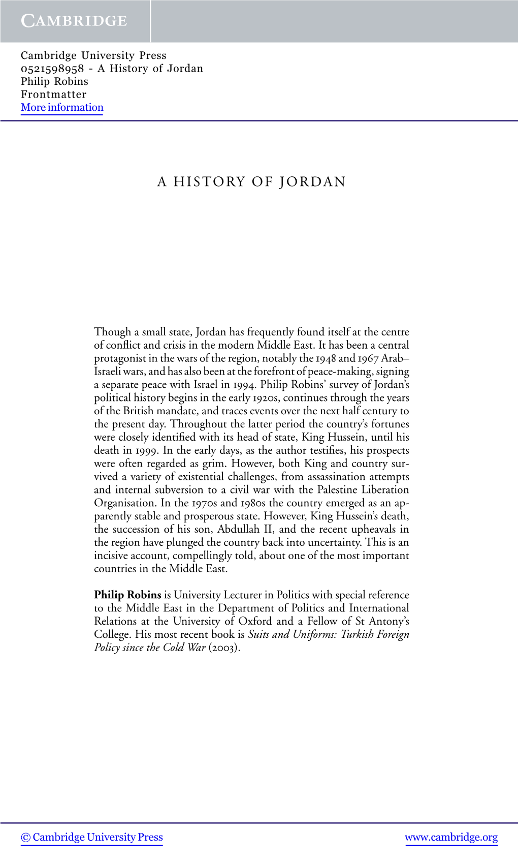 A History of Jordan Philip Robins Frontmatter More Information