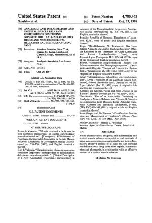 United States Patent (19) 11 Patent Number: 4,780,463 Sunshine Et Al