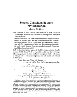 Senatus Consultum De Agris Mytilenaeorum Sherk, Robert K Greek, Roman and Byzantine Studies; Fall 1963; 4, 4; Proquest Pg