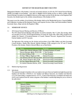 Report of the Registrar/Chief Executive