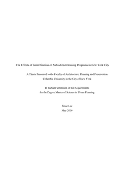 The Effects of Gentrification on Subsidized-Housing Programs in New York City
