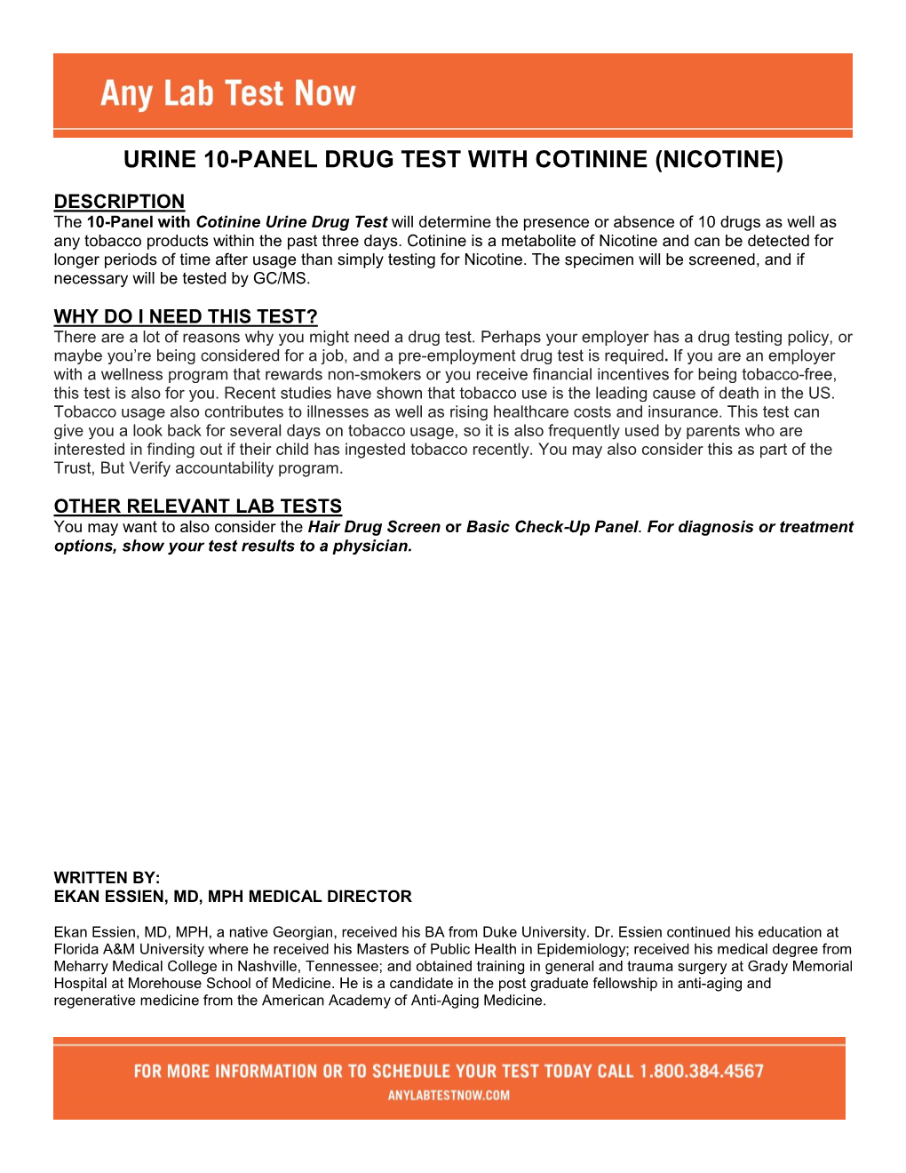 Urine 10-Panel Drug Test with Cotinine (Nicotine)