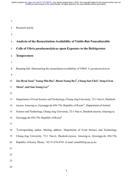 Analysis of the Resuscitation-Availability of Viable-But-Nonculturable