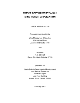 Wharf Expansion Project Mine Permit Application