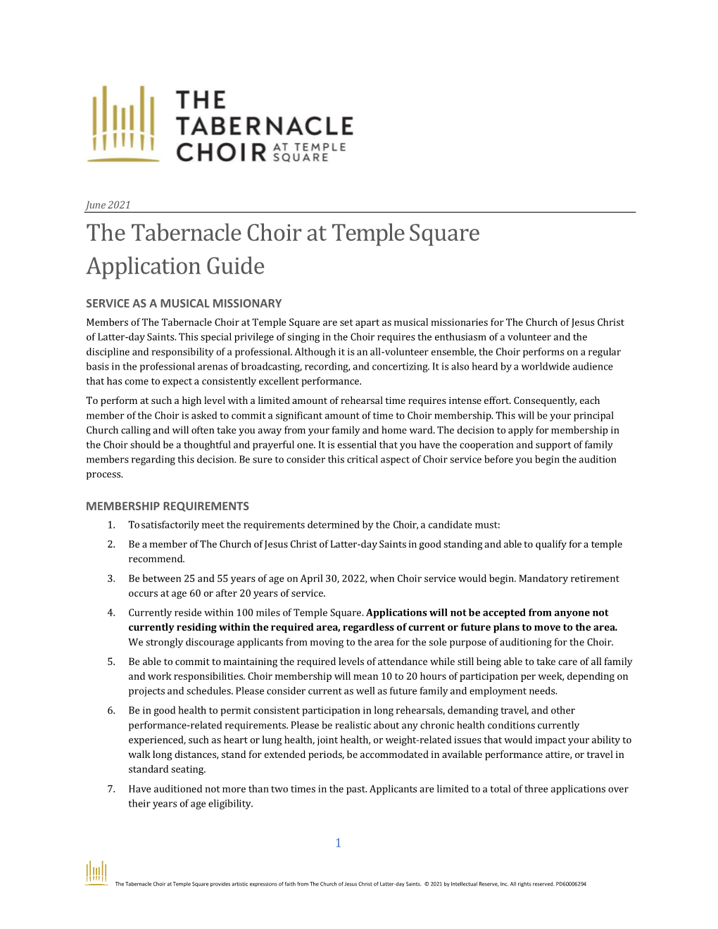 The Tabernacle Choir at Temple Square Application Guide