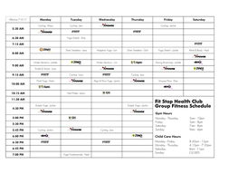 Fit Stop Health Club Group Fitness Schedule