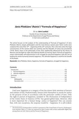 Jānis Pliekšāns' (Rainis') “Formula of Happiness”