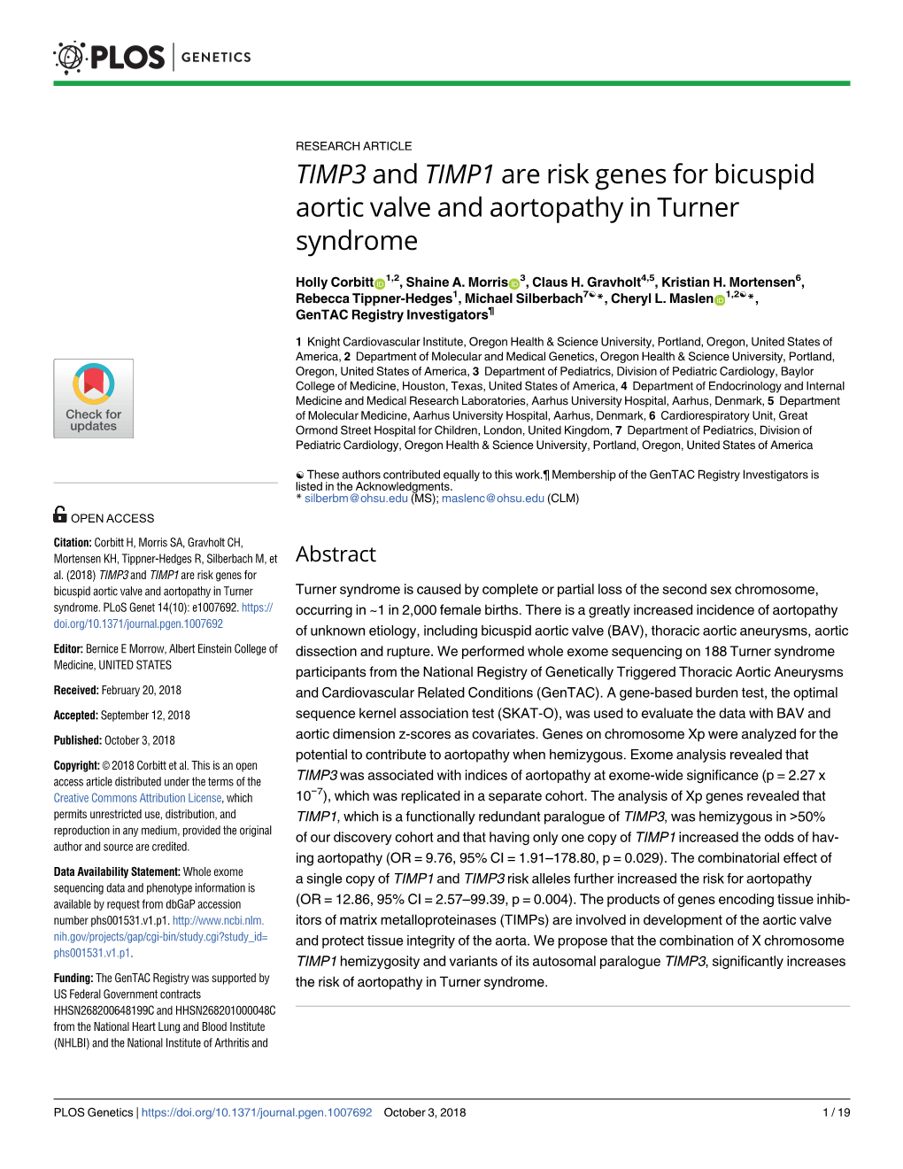 TIMP3 and TIMP1 Are Risk Genes for Bicuspid Aortic Valve and Aortopathy in Turner Syndrome