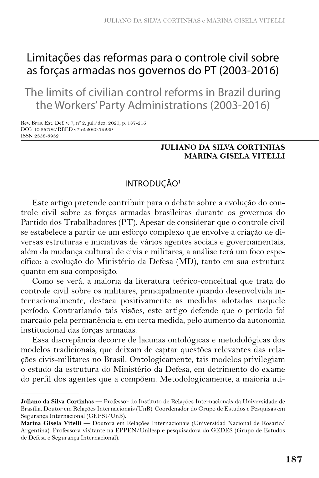 Limitações Das Reformas Para O Controle Civil Sobre As Forças