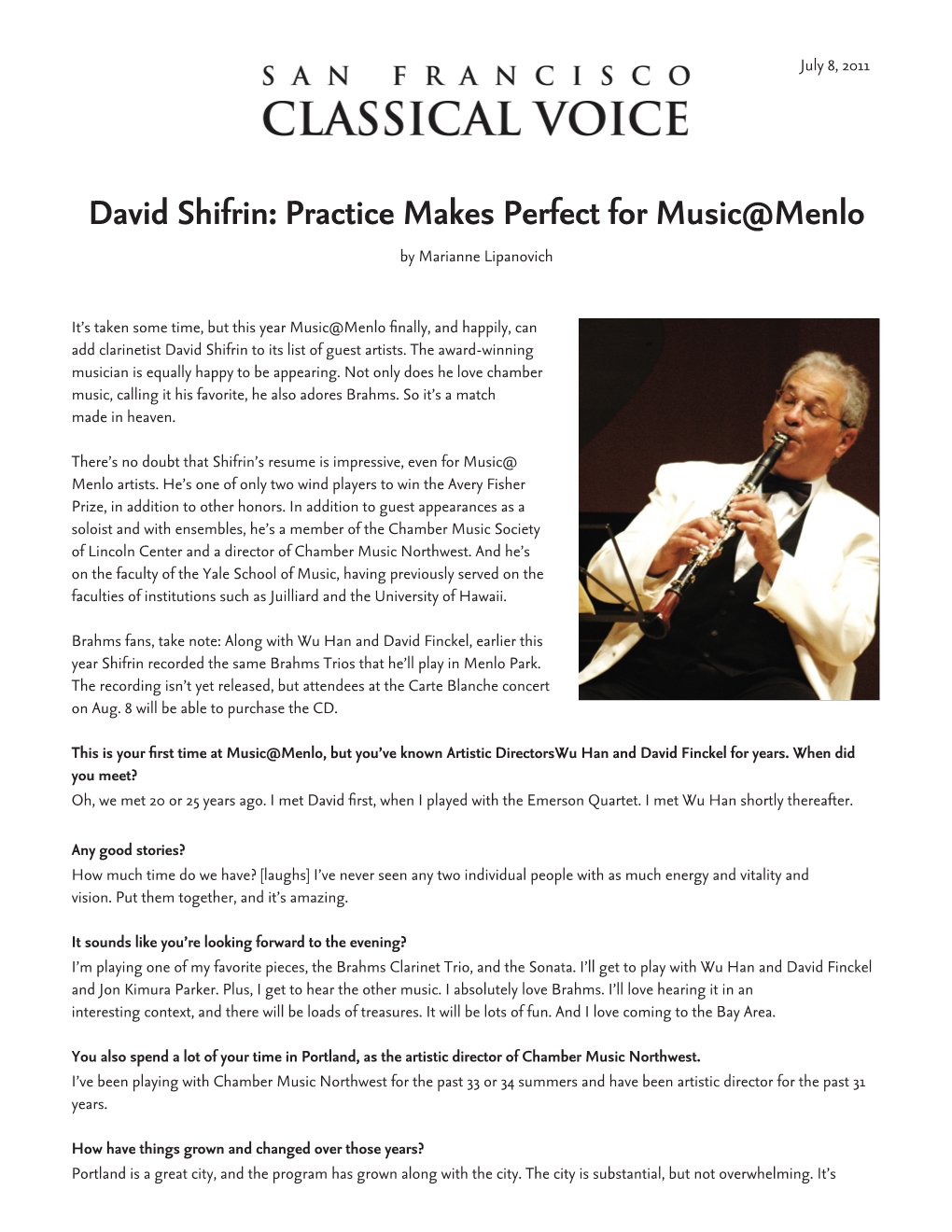 David Shifrin: Practice Makes Perfect for Music@Menlo