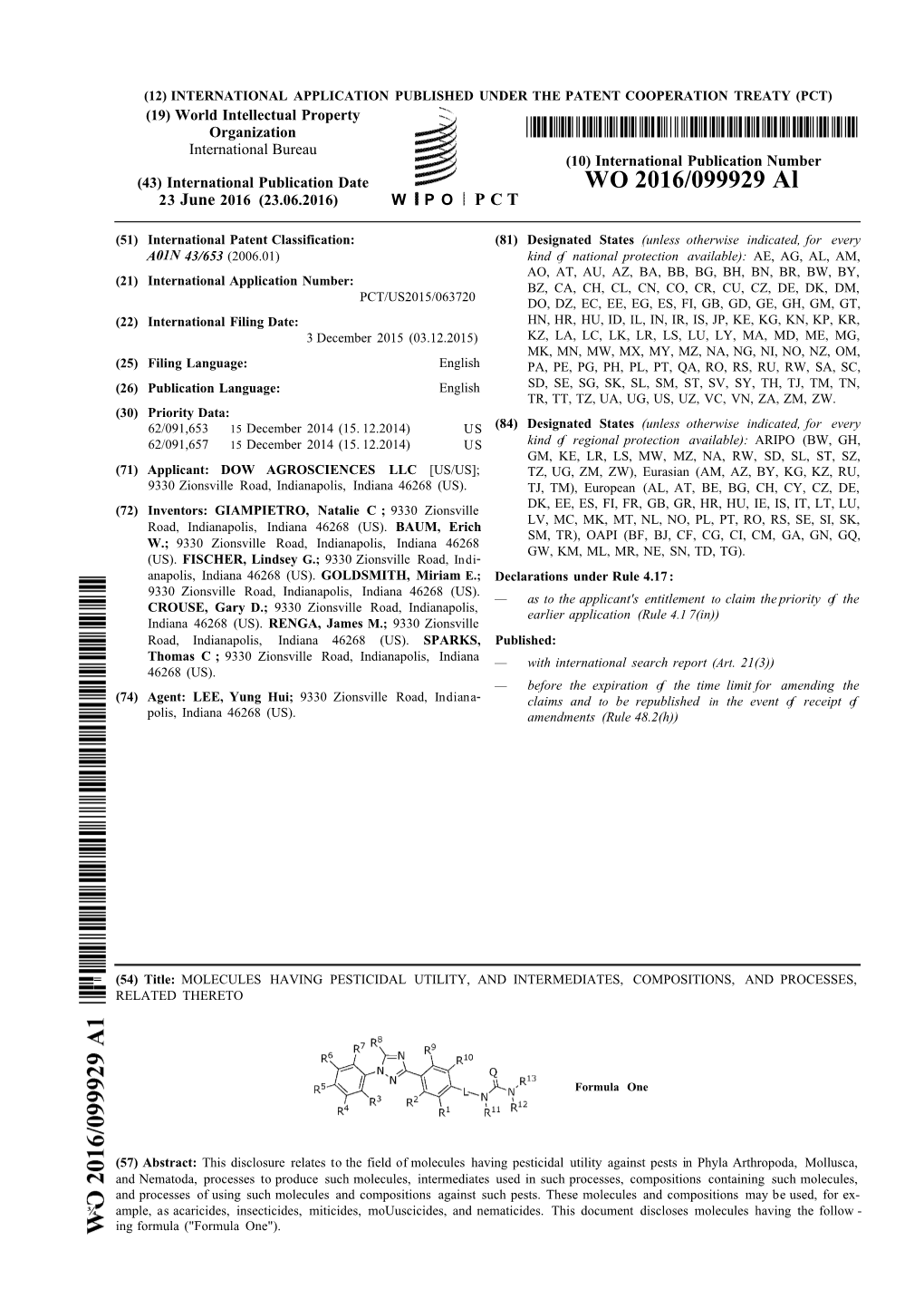 WO 2016/099929 Al 23 June 2016 (23.06.2016) W P O P C T