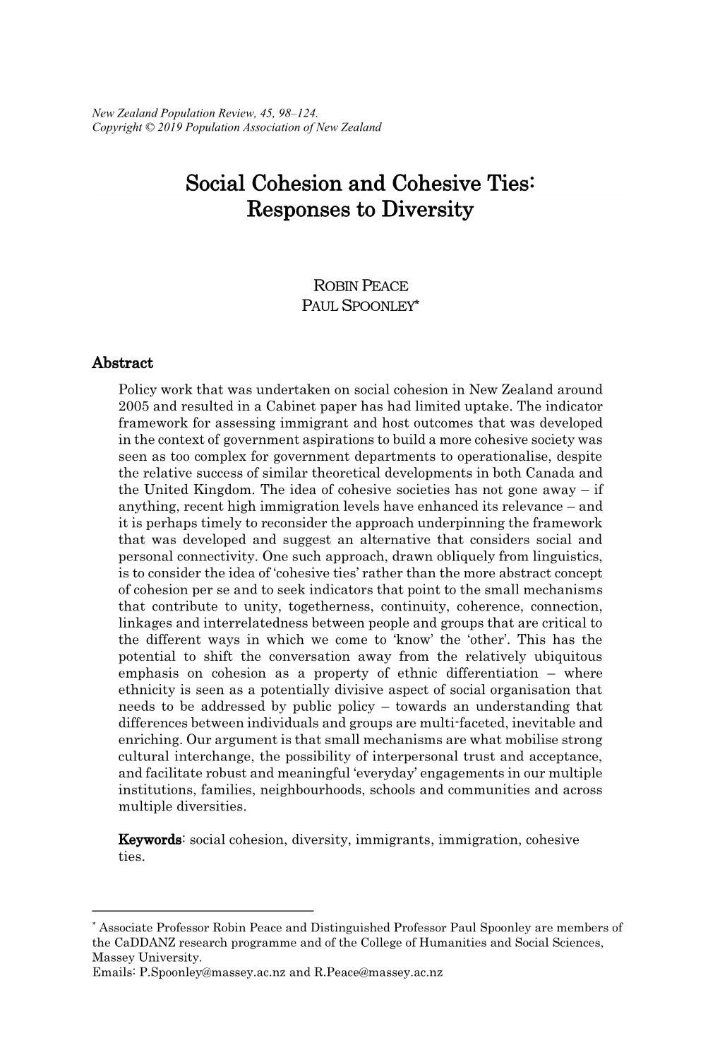 Social Cohesion and Cohesive Ties: Responses to Diversity