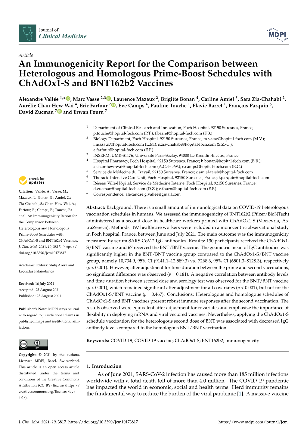 An Immunogenicity Report for the Comparison Between Heterologous and Homologous Prime-Boost Schedules with Chadox1-S and Bnt162b2 Vaccines