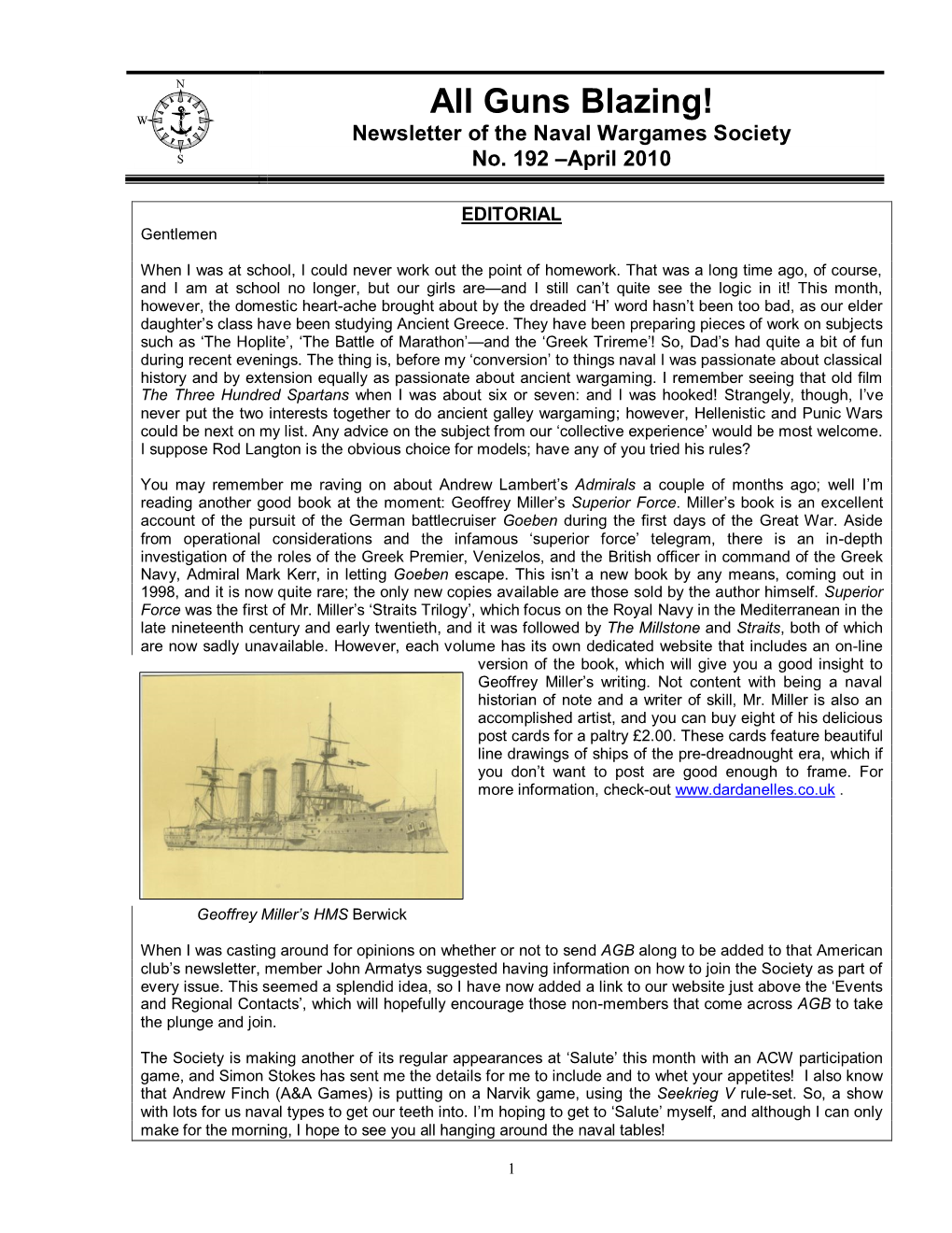 Guns Blazing! Newsletter of the Naval Wargames Society No