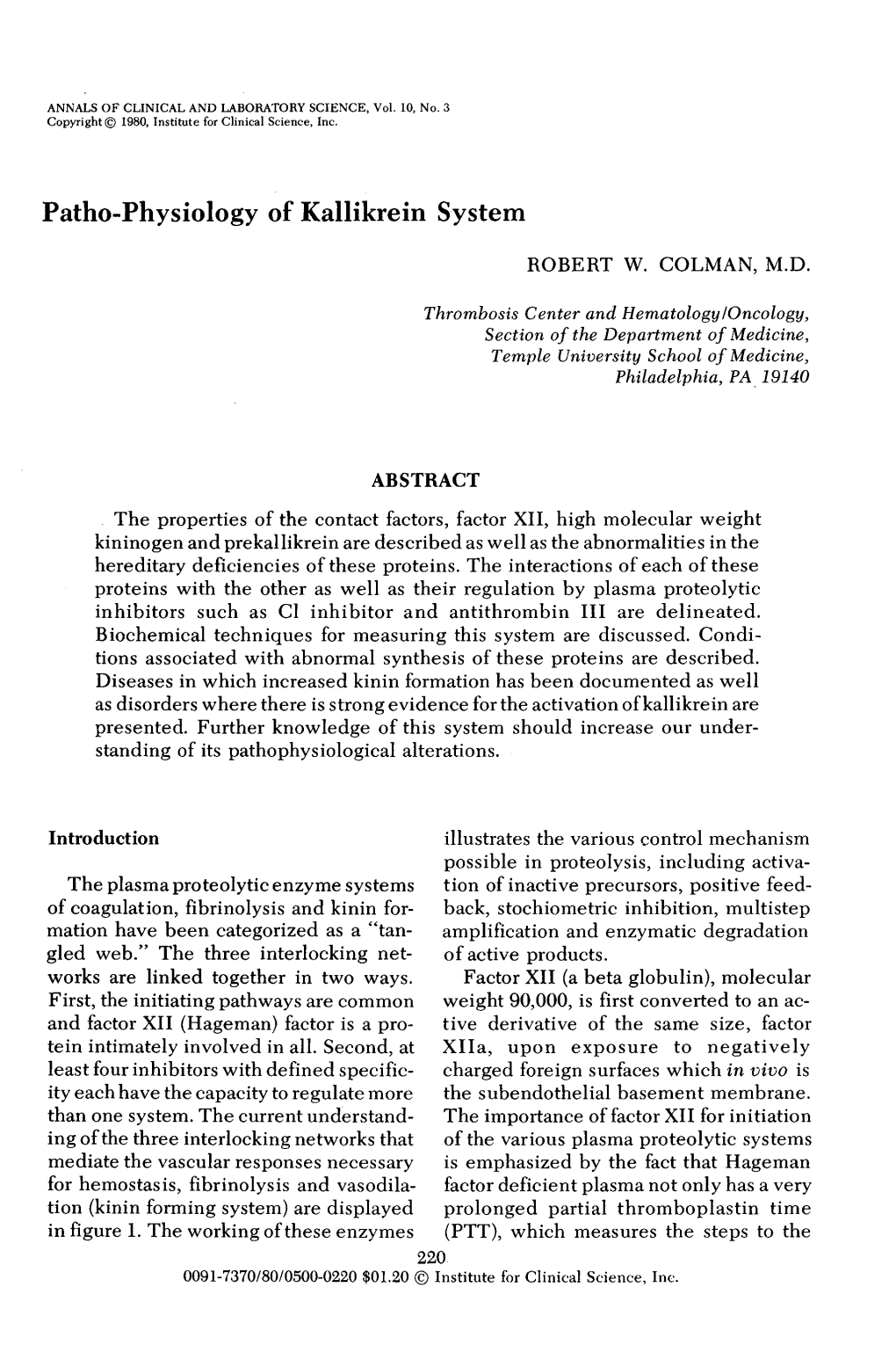 Patho-Physiology of Kallikrein System