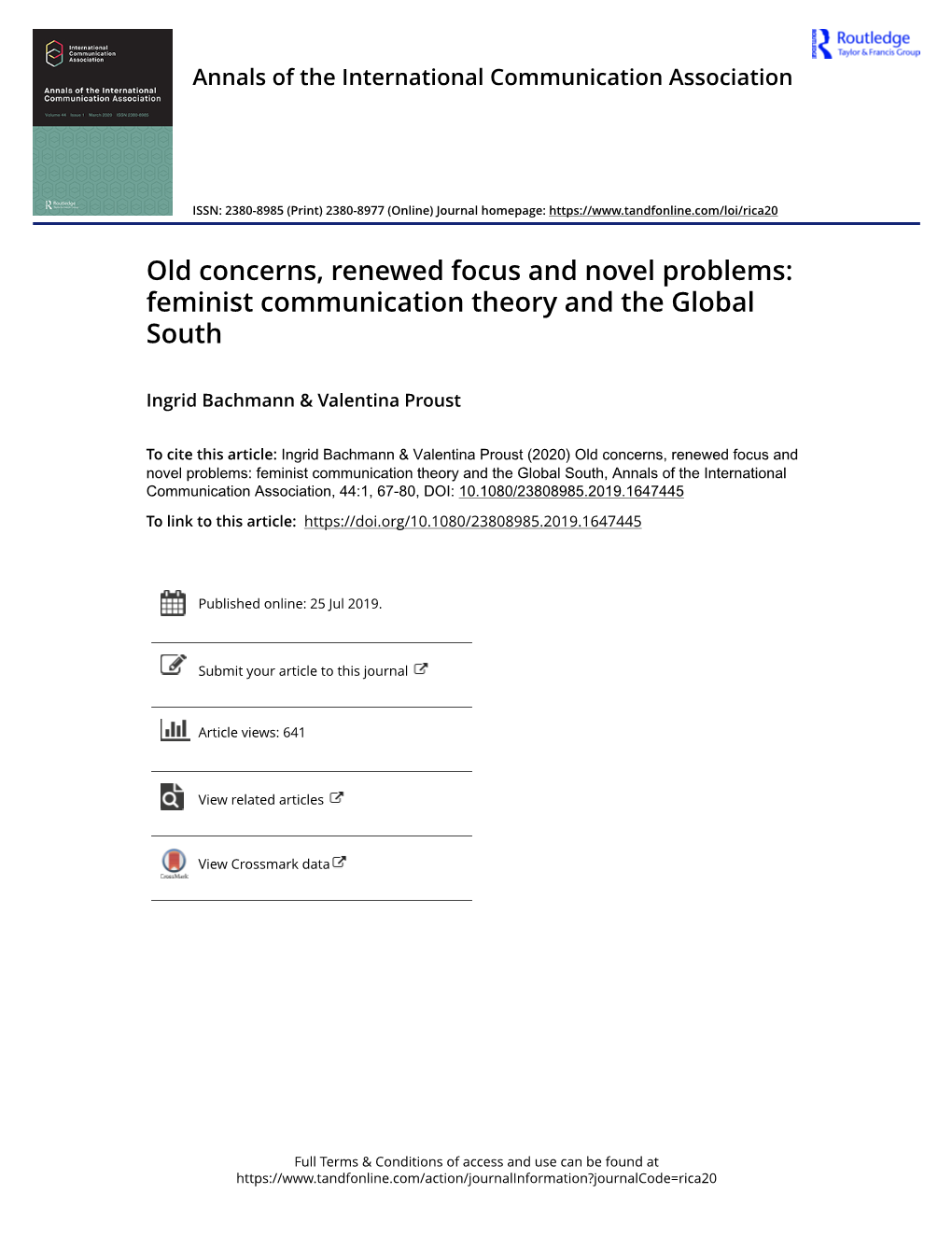 Old Concerns, Renewed Focus and Novel Problems: Feminist Communication Theory and the Global South