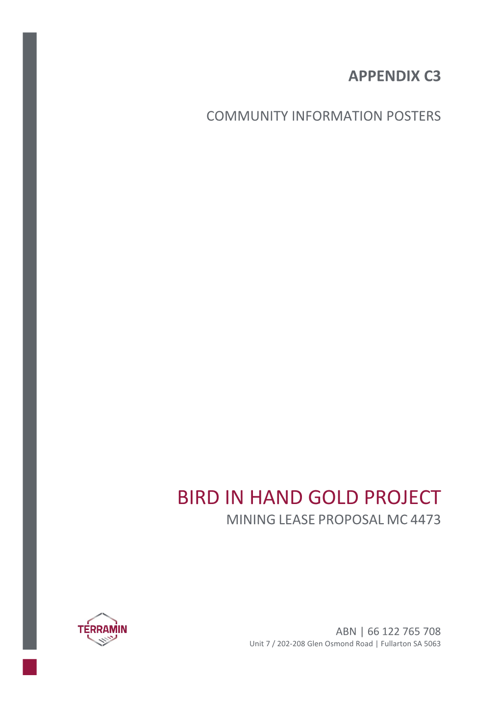 Bird in Hand Gold Project Mining Lease Proposal Mc 4473