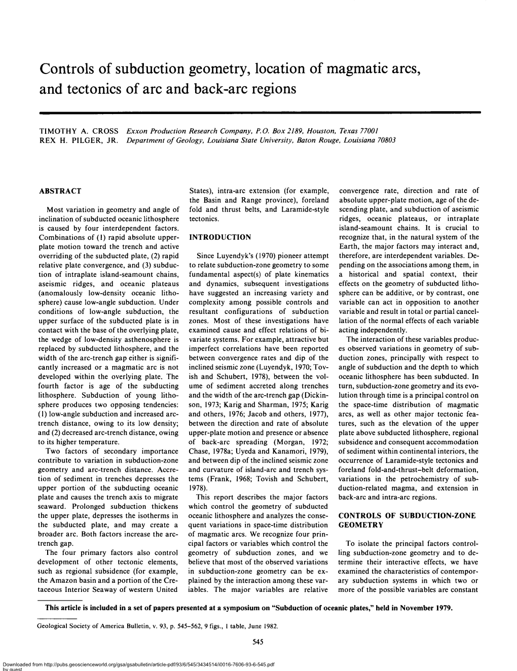 Controls of Subduction Geometry, Location of Magmatic Arcs, and Tectonics of Arc and Back-Arc Regions