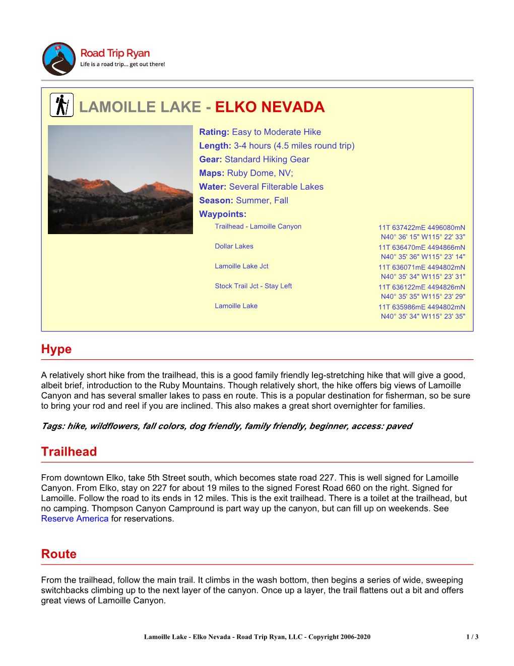 Lamoille Lake - Elko Nevada