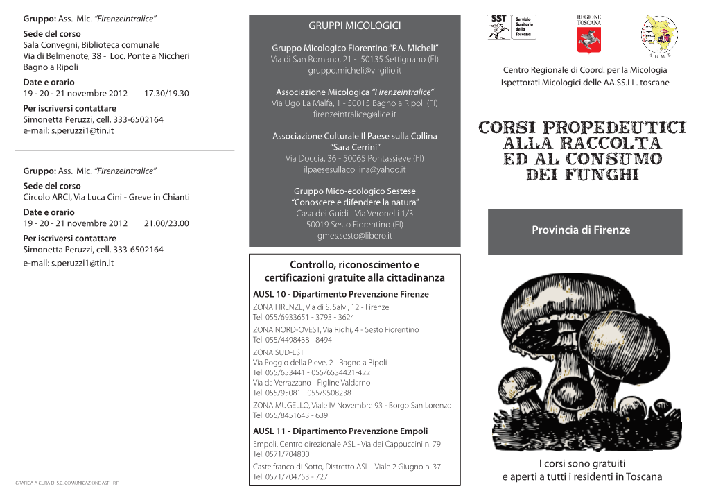 Corsi Propedeutici Alla Raccolta Ed Al Consumo Dei Funghi