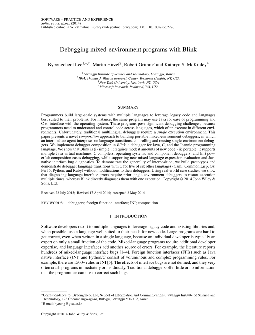 Debugging Mixedenvironment Programs with Blink