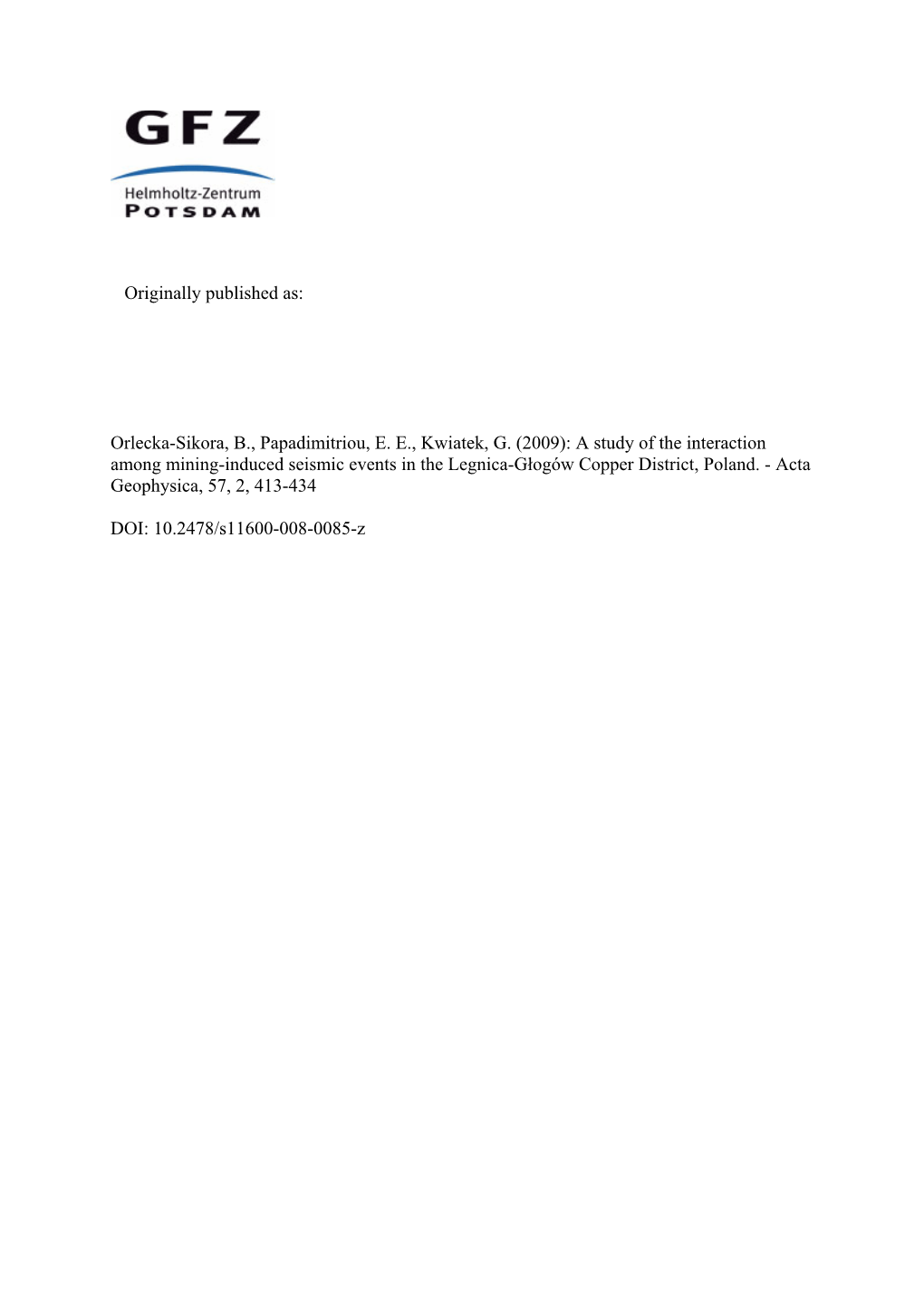 A Study of the Interaction Among Mining Induced Seismic Events in the Legnica-Glogow Copper District, Poland