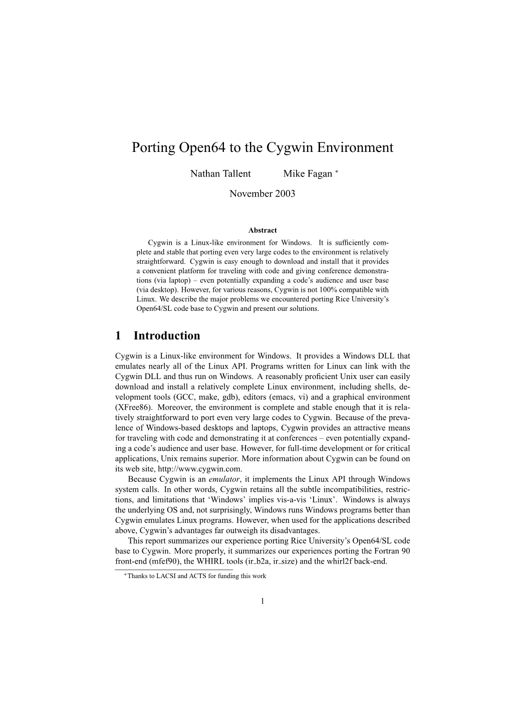 Porting Open64 to the Cygwin Environment