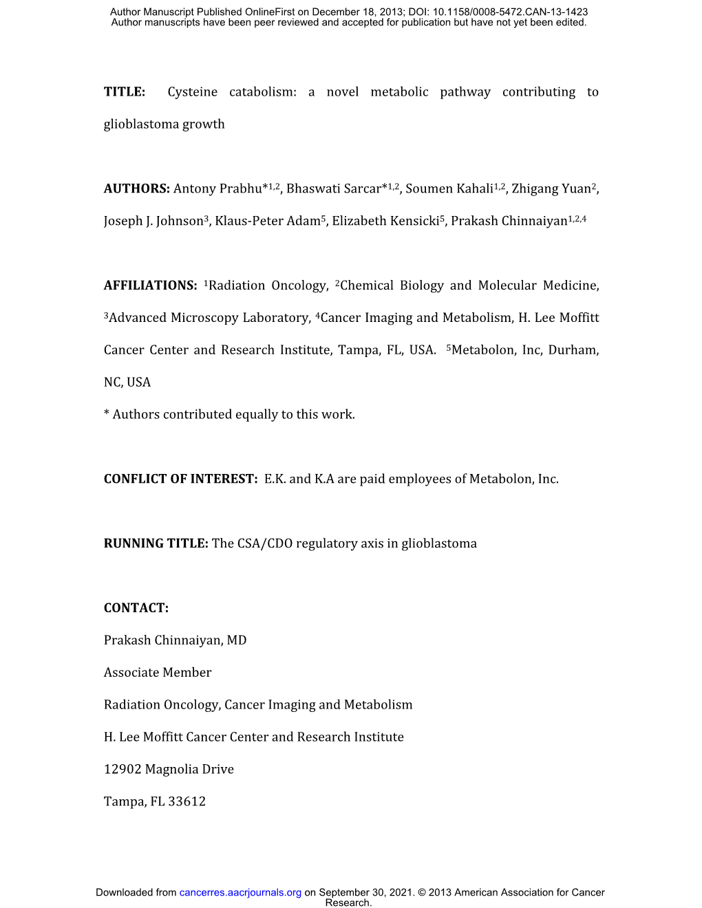 TITLE: Cysteine Catabolism: a Novel Metabolic Pathway Contributing To