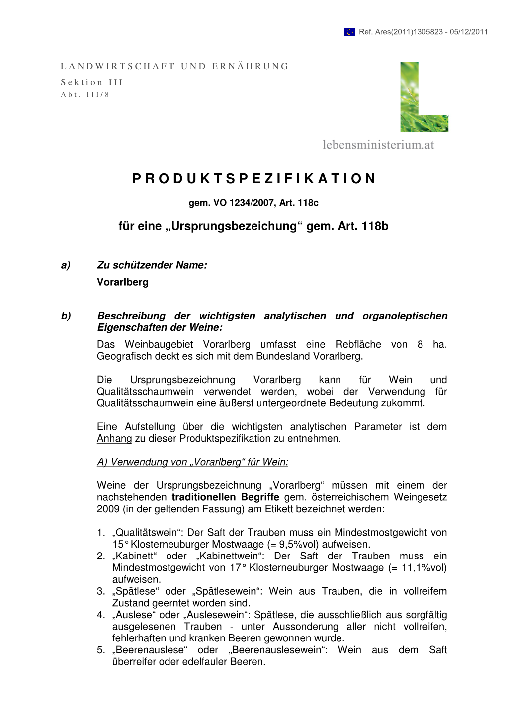 Produktspezifikation Vorarlberg