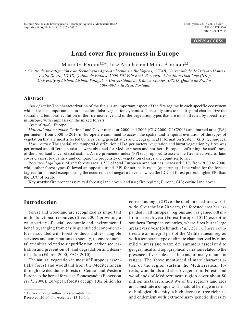 Land Cover Fire Proneness in Europe Mario G