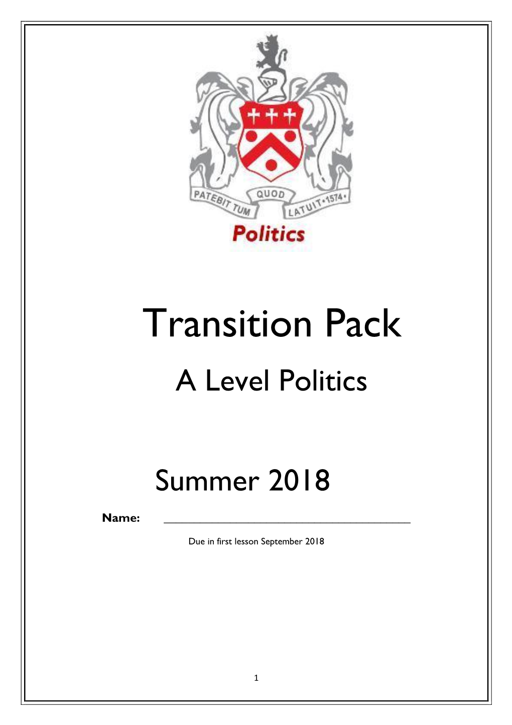 Transition Pack a Level Politics