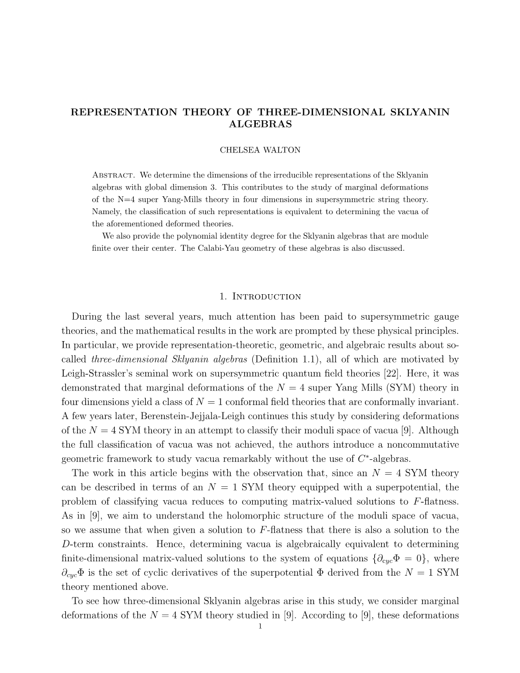 Representation Theory of Three-Dimensional Sklyanin Algebras