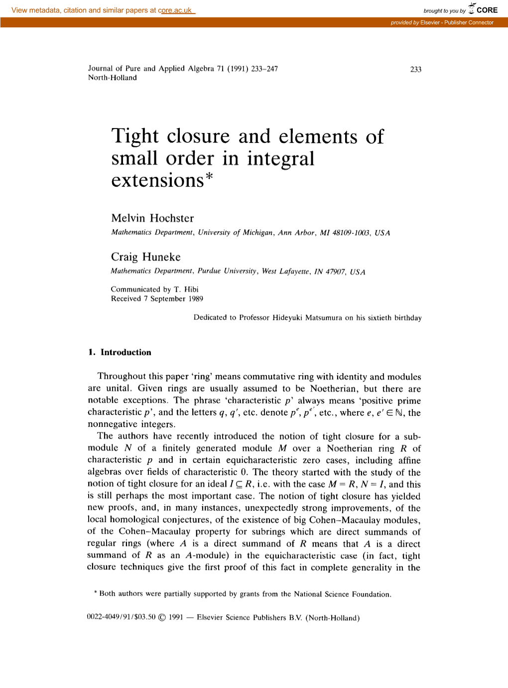 Tight Closure and Elements of Small Order in Integral Extensions*