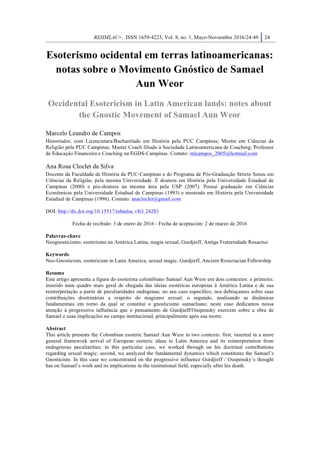 Notas Sobre O Movimento Gnóstico De Samael Aun Weor