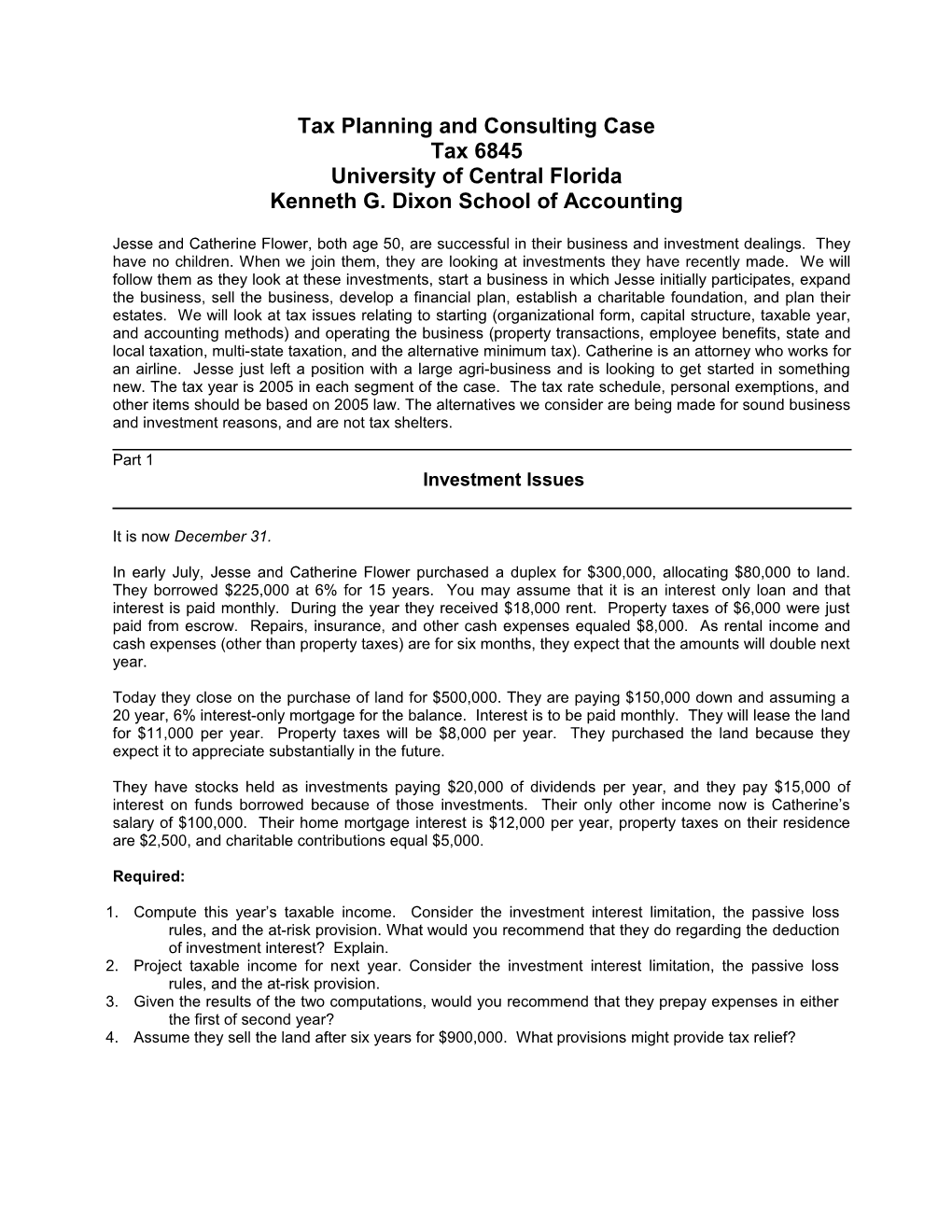 Comprehensive Tax Planning Case