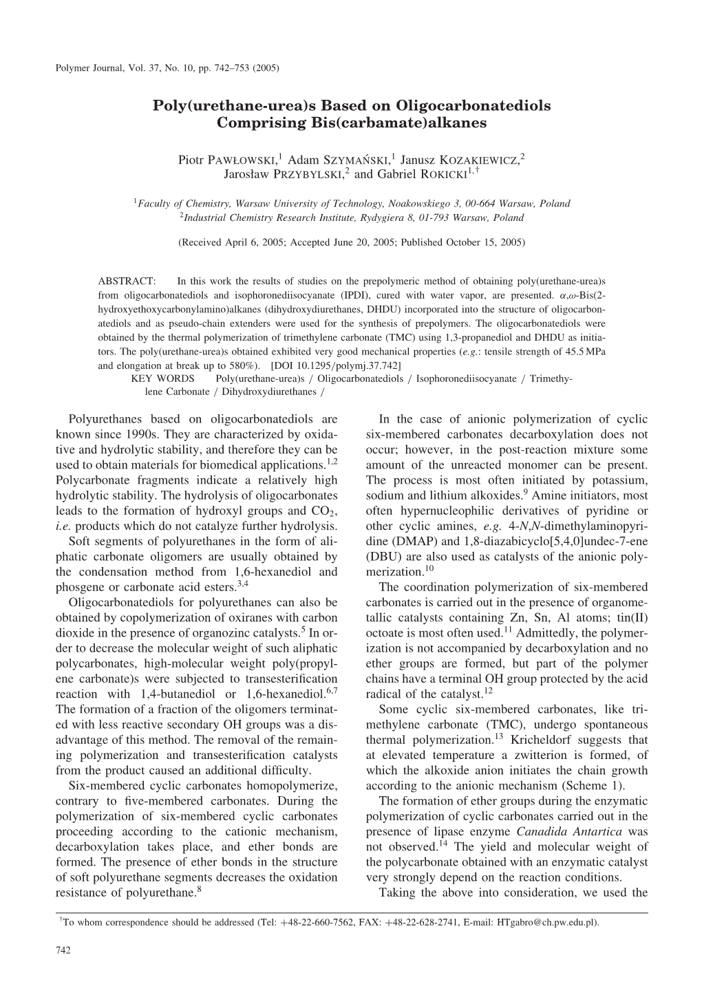 Poly(Urethane-Urea)S Based on Oligocarbonatediols Comprising Bis(Carbamate)Alkanes