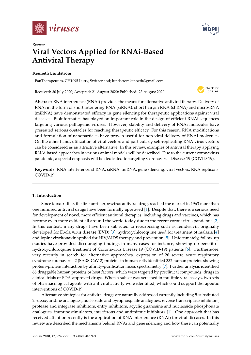 Viral Vectors Applied for Rnai-Based Antiviral Therapy