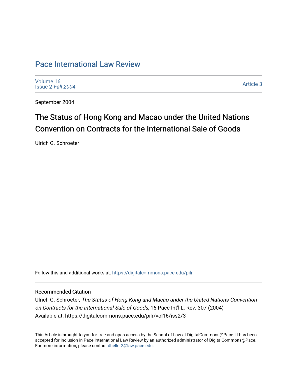 The Status of Hong Kong and Macao Under the United Nations Convention on Contracts for the International Sale of Goods